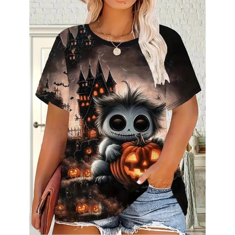 Mode Dam Rundhals Kort Ärm 3D Casual Färgtryck Casual Kortärmad Rundhalsad T-shirt
