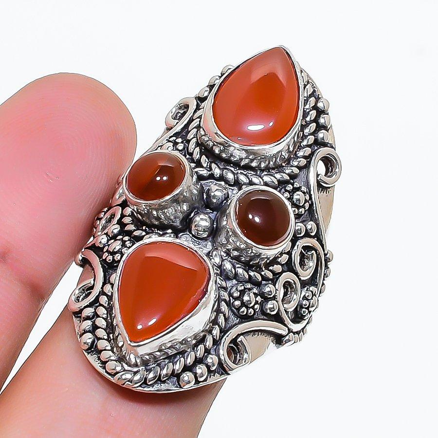 Natural Carnelian Gemstone Handmade 925 Sterling Silver Jewelry Ring Size 8 AR-17980