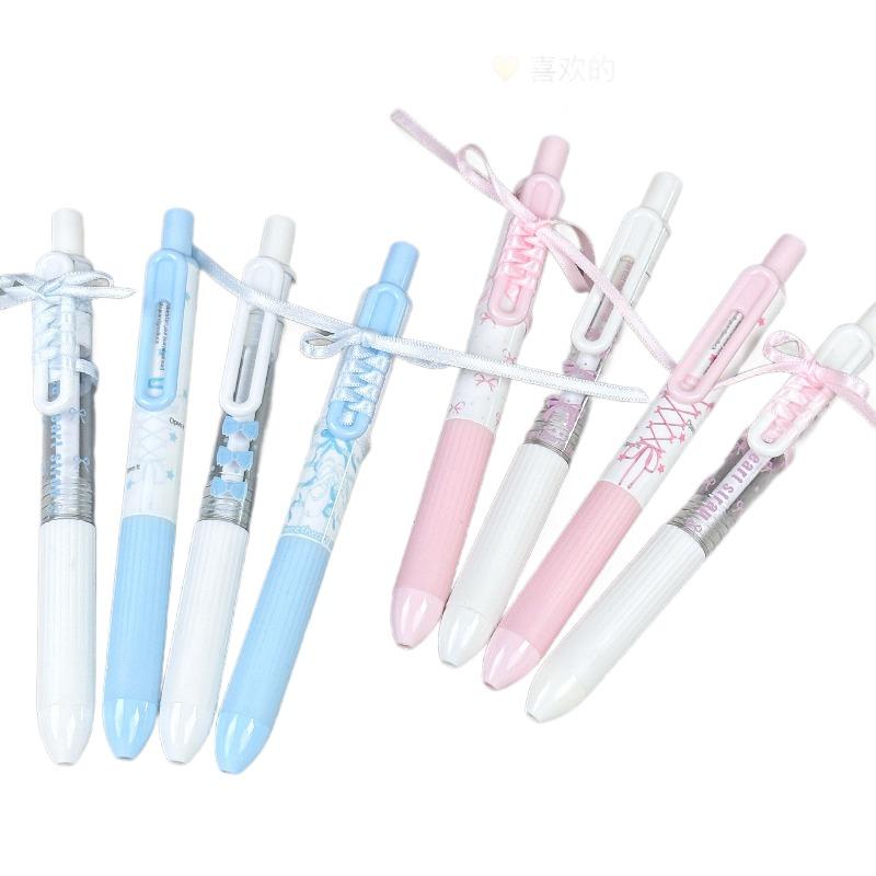 4pcs/set Sweet Ballet Strap Gel Pen 0.5mm Fast Drying Exam Pen for School Kawaii Writing Supplies for Girls INS Korean Study Pen