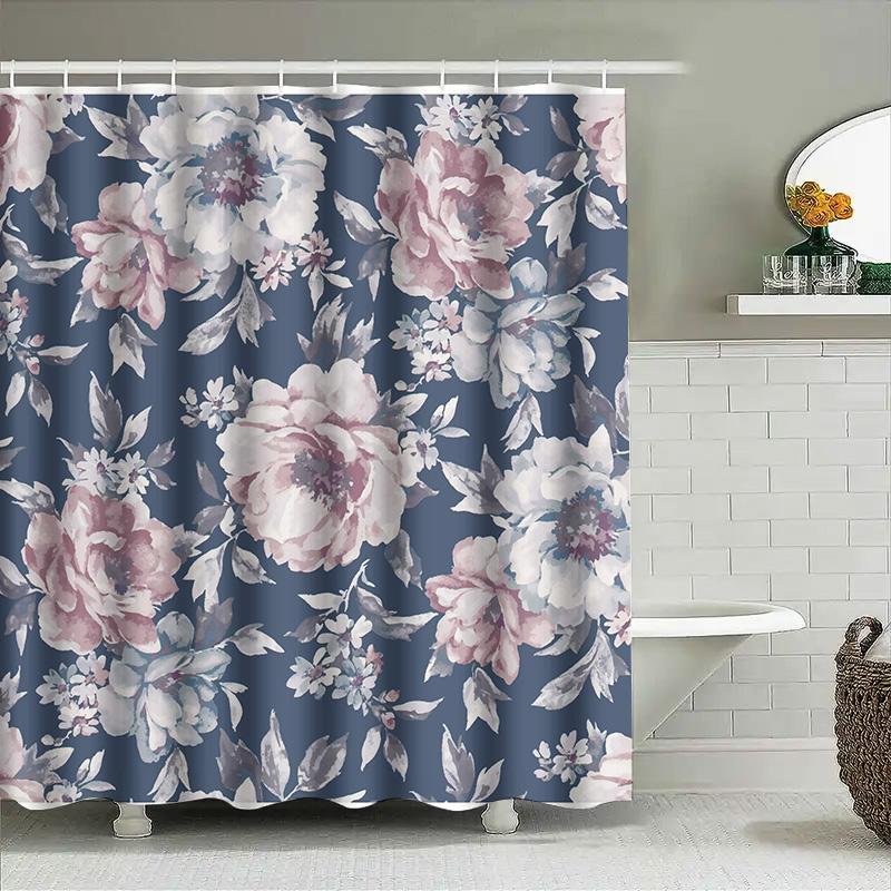 Vintage Floral Shower Curtain Waterproof Bathroom Decor Home Decoration Soft Velvet Printed Curtains For Bathtub 72X84 Inches Pi