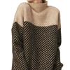 Cross-border autumn and winter stand-up collar contrasting colors loose casual versatile lazy style large size women's knitted sweater