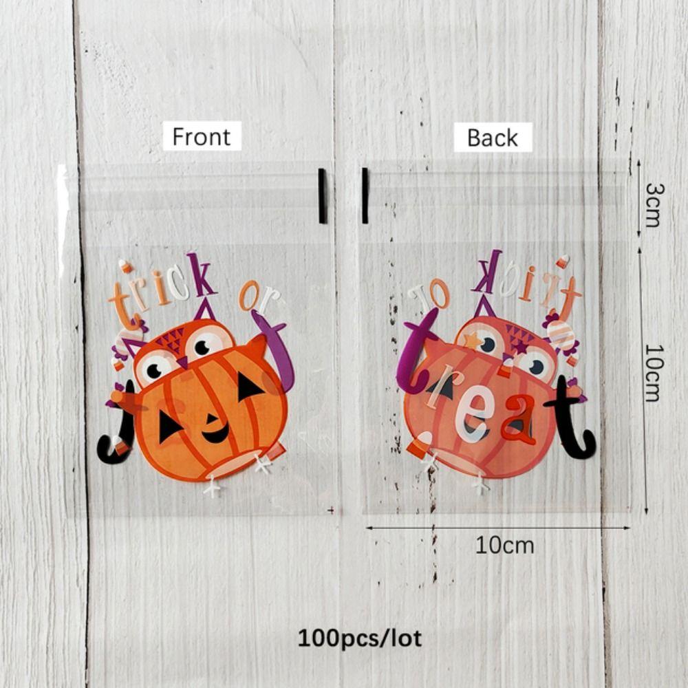 100PCS Pumpkin Halloween Plastic Candy Pouch Ghost Halloween Biscuit Gift Bag   Halloween
