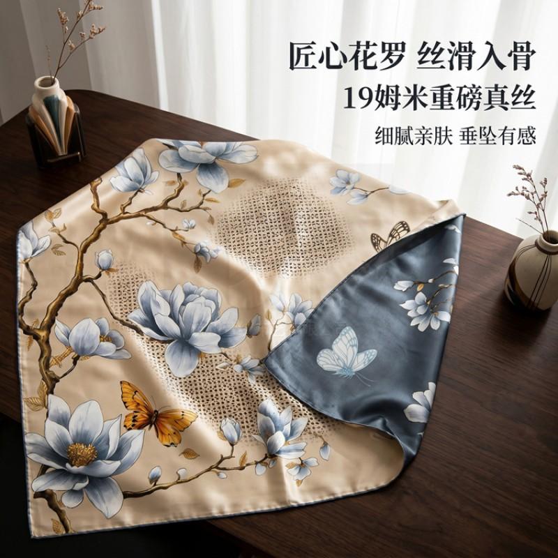 19 Momme Silk Square Scarf Double-sided Floral Shawl Women 106x106CM