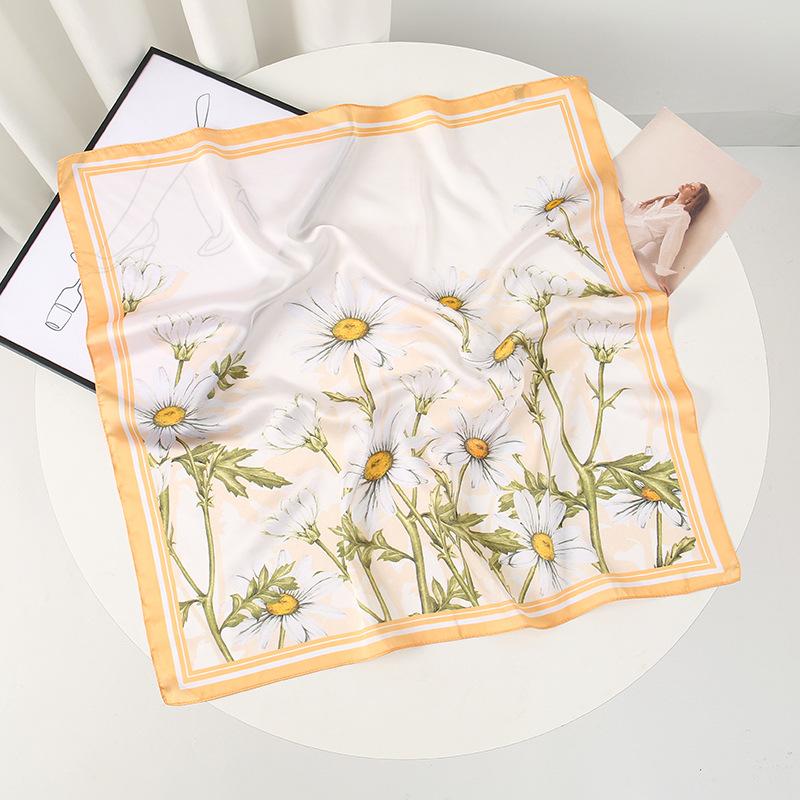 Suhang green oil painting satin scarf small square scarf women's landscape printing neck jewelry neck silk scarf scarf high sense