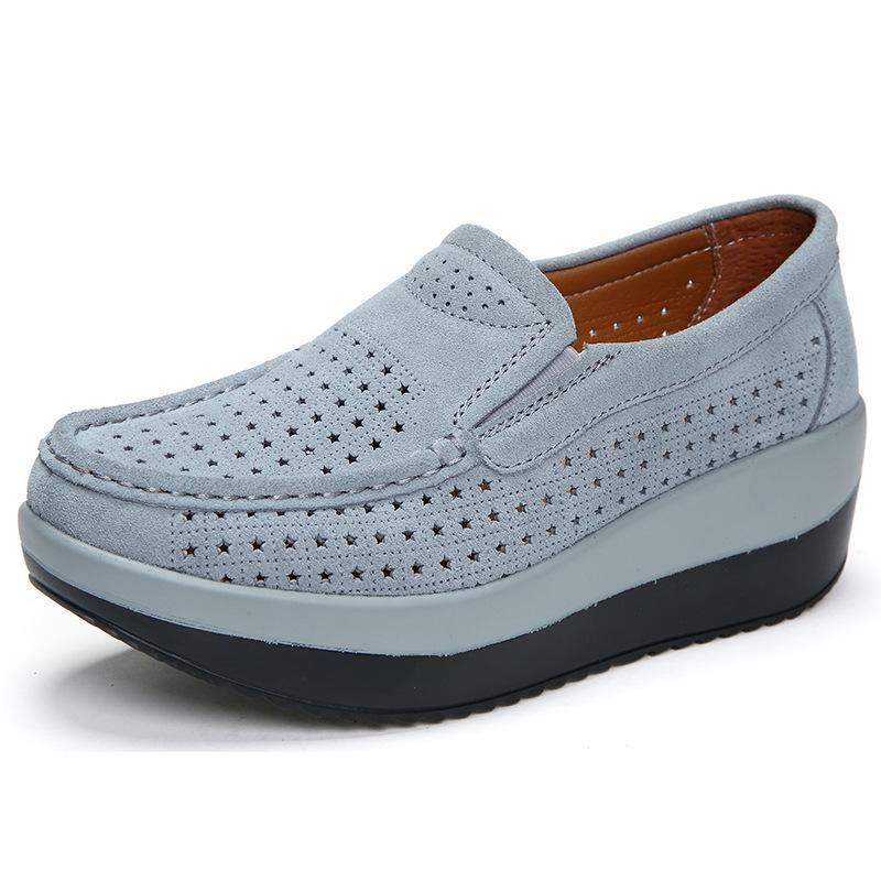 Fashion Women Wedge Heels Platform Shoes Genuine Leather Loafers Casual Walking Shoes Non-slip Mother Shoes