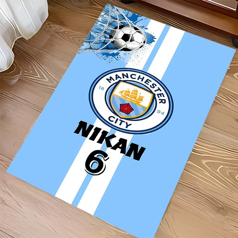 1pc Manchester City Football Club Print Area Rug - Soft,Washable Non-Slip Indoor Mat for Office Chairs,Living Room,Home Office Decorative Rug