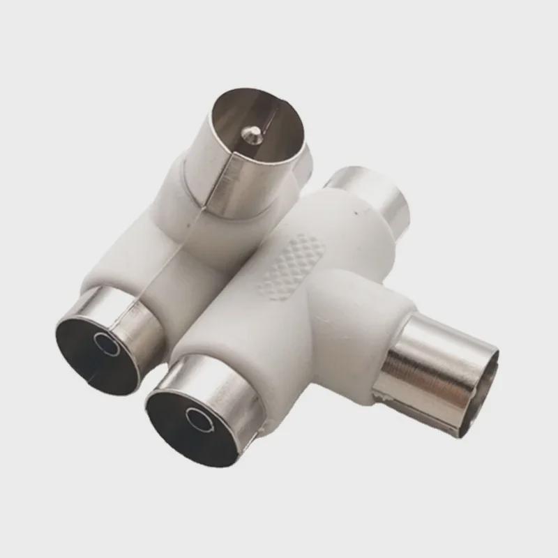 Three-Way Cable TV Splitter: 1 Male to 2 Female RF Signal Adapter