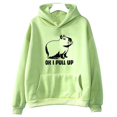 OK I PULL UP Kapybara Harajuku Mikiny ŽENY Minimalistický Line Design Mikina s dlouhým rukávem Fleece Kawaii/Roztomilé kreslené Převládající