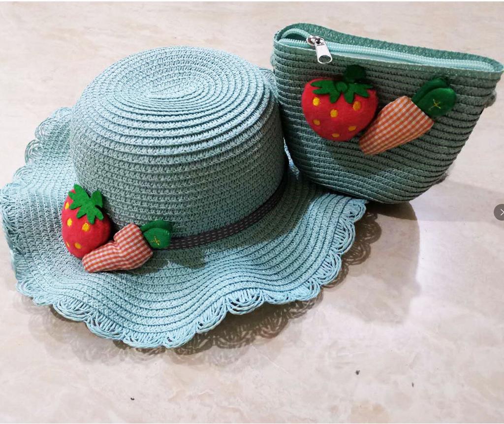 Summer Baby Straw Hat With Handbag Flower Breathable Beach Hat Bags Kids Hat Boy Girls Sun Visor UV Protection Panama Hat