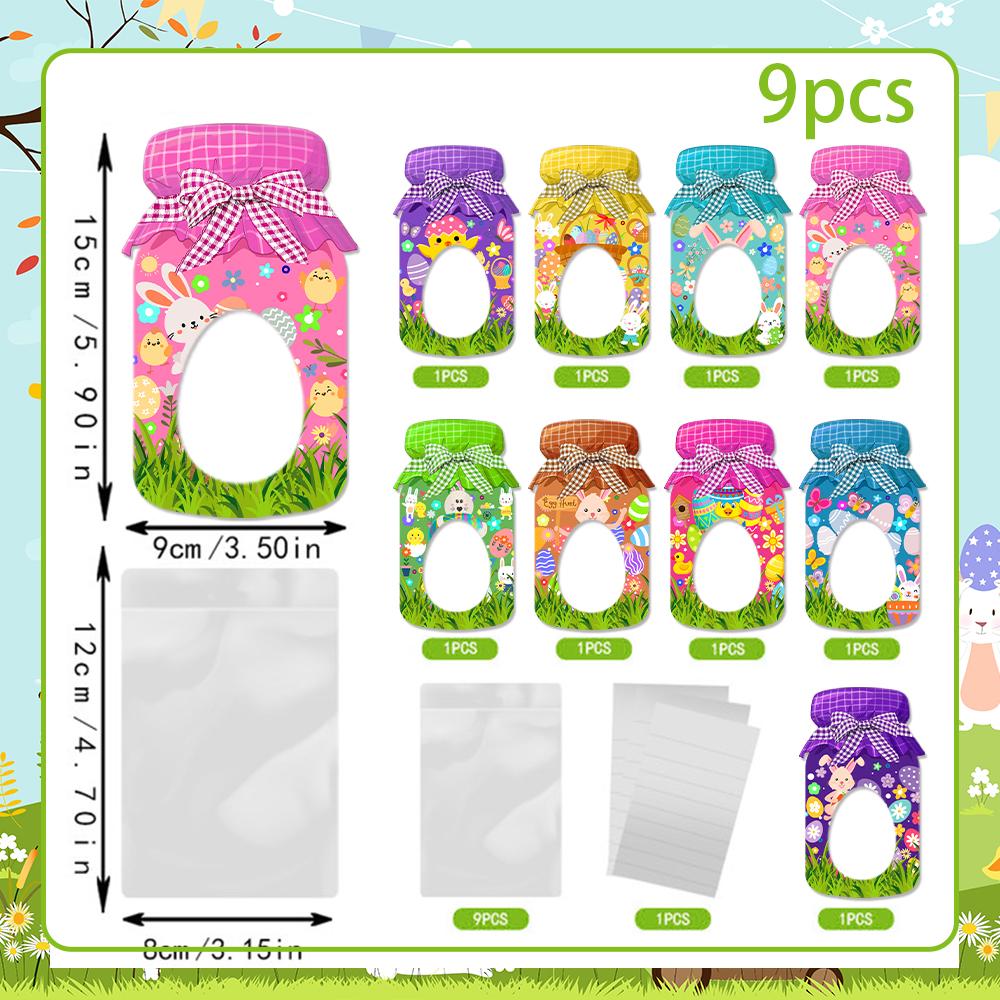

9/18pcs Happy Easter Candy Gift Bags cute Bunny Egg Drift Bottle Greeting Card Easter party DIY Chocolate Cookie Packaging Decor 9pcs&as photo