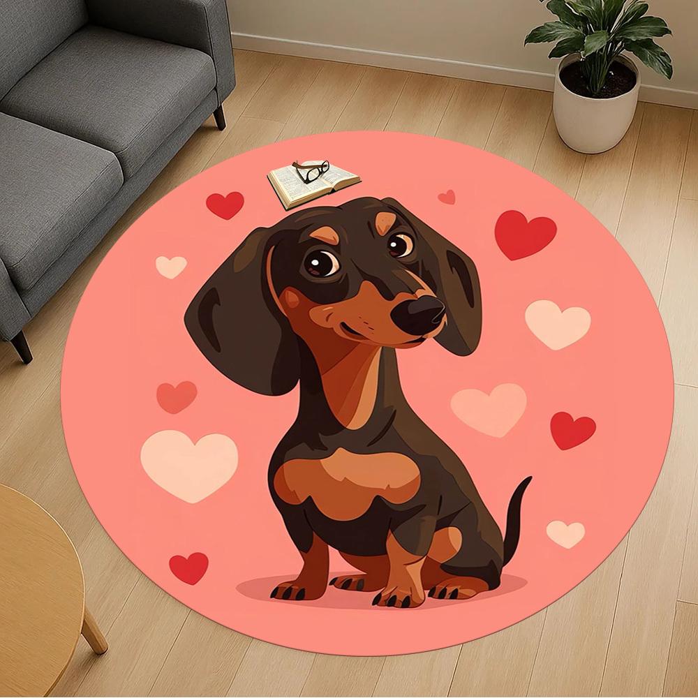 1pc Dachshund Hearts Pattern Office Round Rugs, Under Chair Round Rugs for Living Room, Bedroom, Bathroom Decoration Carpet 091869
