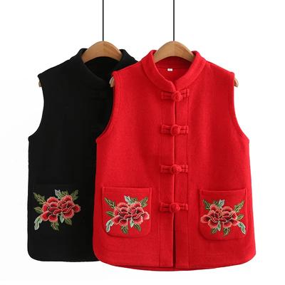 Spring and Autumn Waistcoat Women's Plus Size Western Style Thin Woolen Pocket Embroidered Waistcoat Fashion Waistcoat Jacket