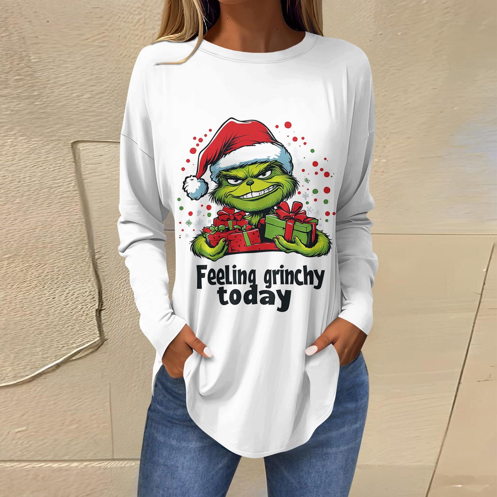 

Женская свободная футболка с длинным рукавом с круглым вырезом и принтом, верхний пуловер XL белый