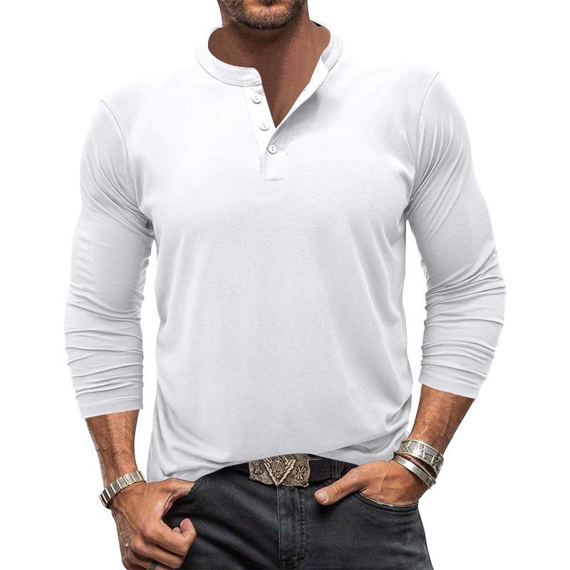 Mens Casual Long Sleeve Solid Henley Neck T Shirt