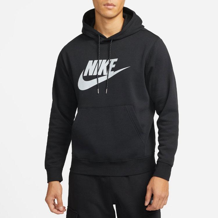 Nike Casual Letter Logo Print Fleece Hoodie Men Tops Black DM1237-010