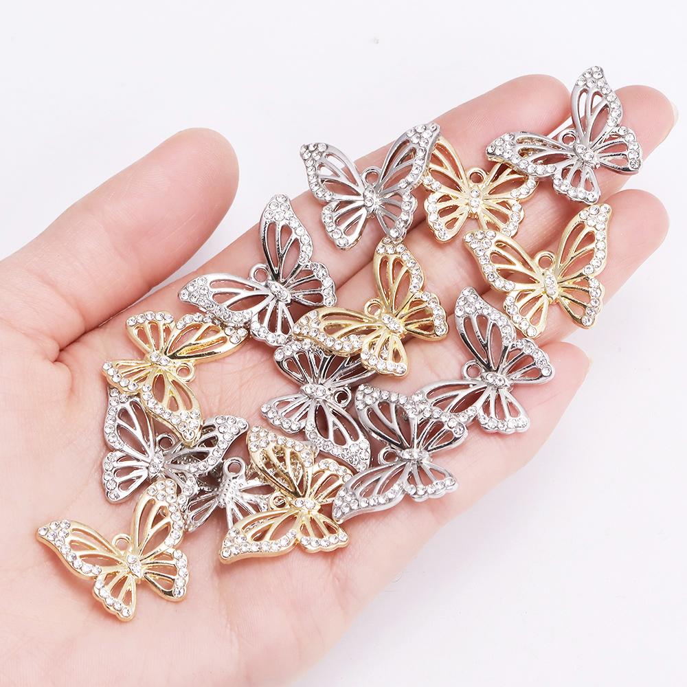 10Pcs Fashion Crystal Zircon Butterfly Pendant Women Exquisite Luxury Butterfly Charms Clavicle Necklace Jewelry DIY Accessories