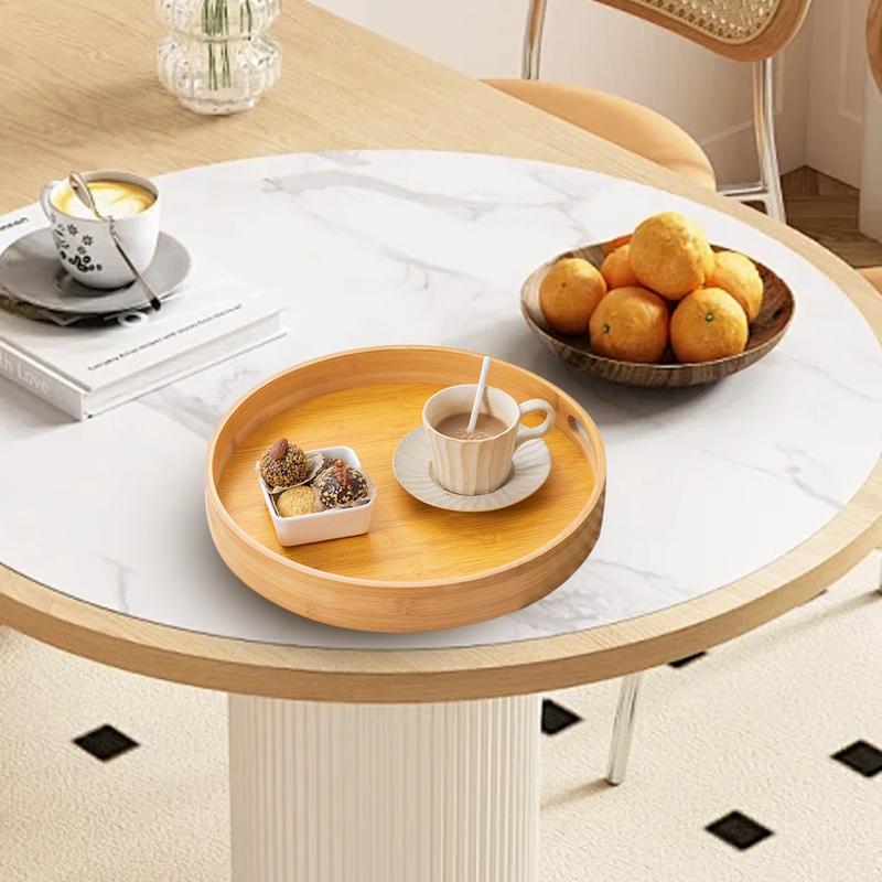 Wooden Round Serving Tray Decorative Serving Tray With Handles Drink Food Coffee Trays Multipurpose Serving Table Tray Round