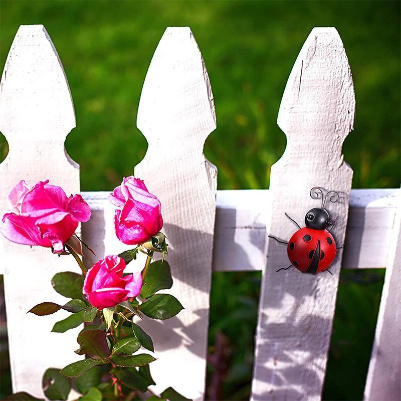 1PC Garden Sculpture Wall Metal Ladybug, Courtyard Hanging Decoration Ladybug Wall Decoration, Iron Ladybug Ornament