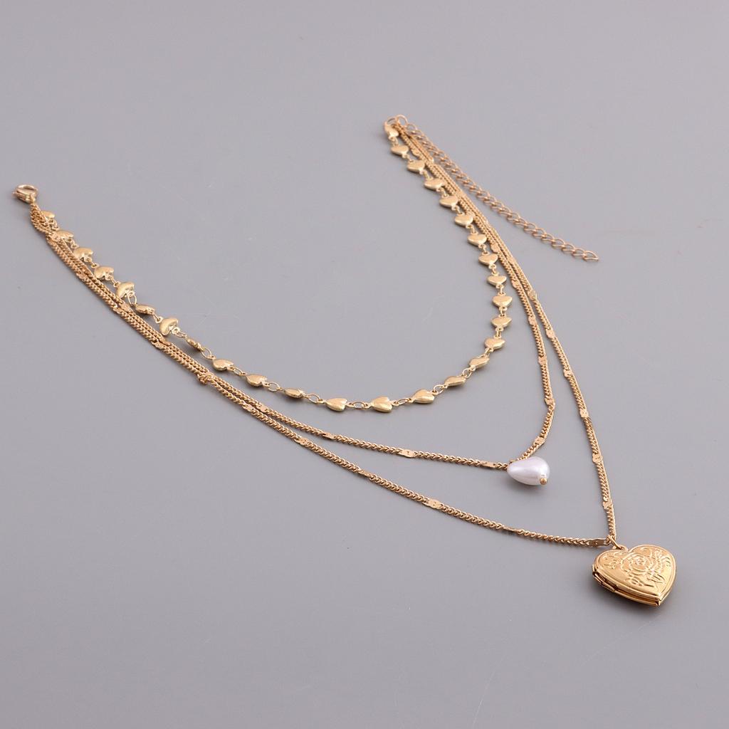 Temperament multi-layer love chain pearl can be opened peach heart pendant necklace female ins wind