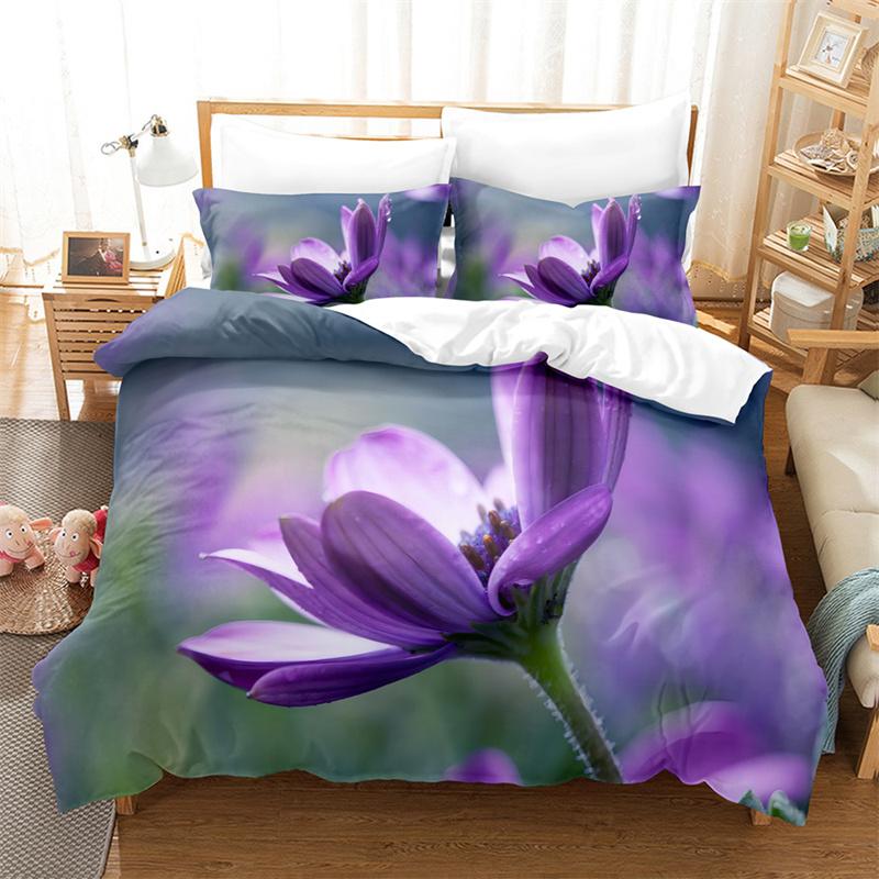 Comforter Purple Flower Double Bed 200X200 Thin Floral Bedding Set 3Pcs 2Pcs With Single 220X240