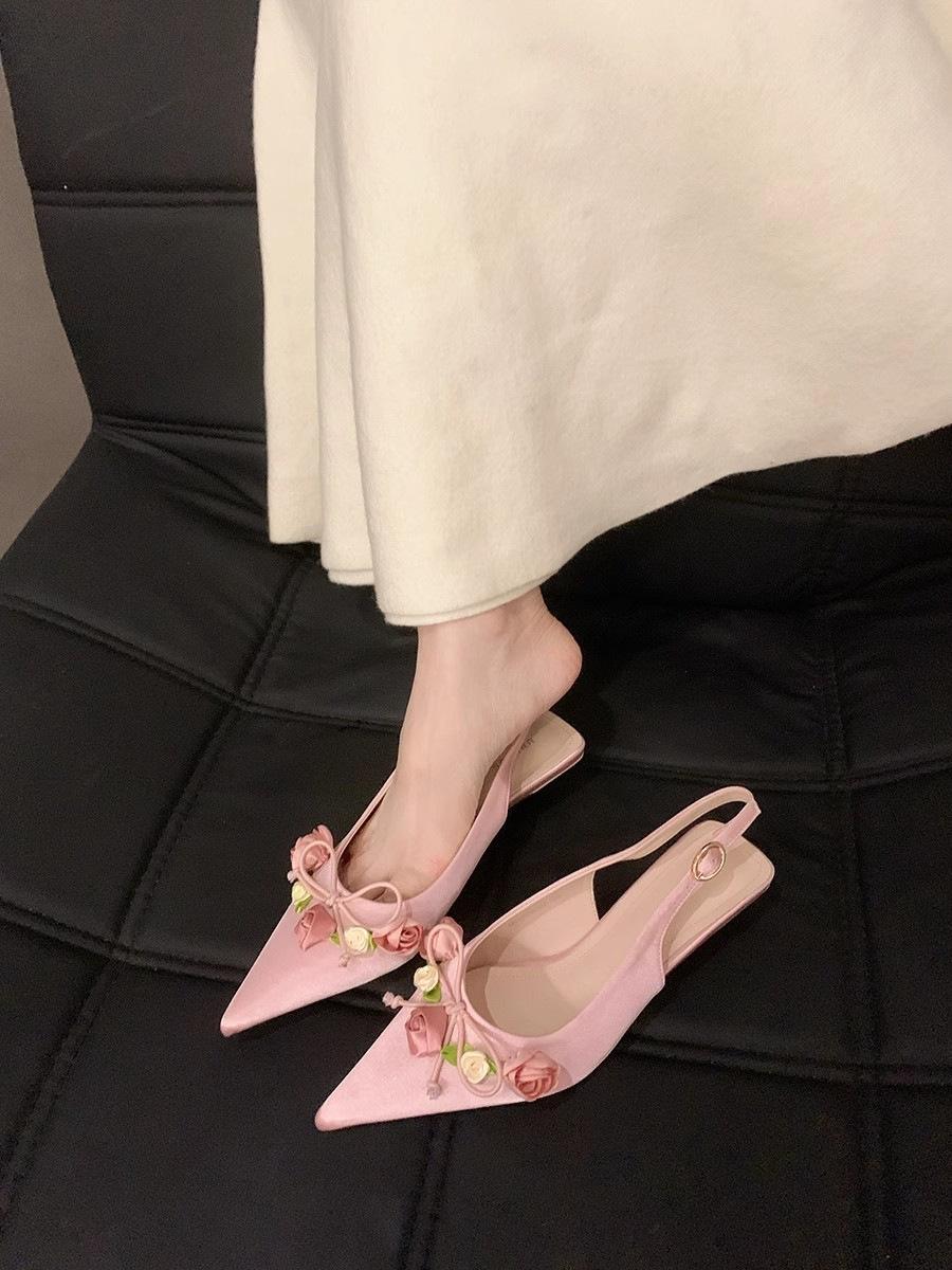 

French 2024 French summer feeling new with beautiful temperament one word with high heels sandals women s skirt 35 розовый