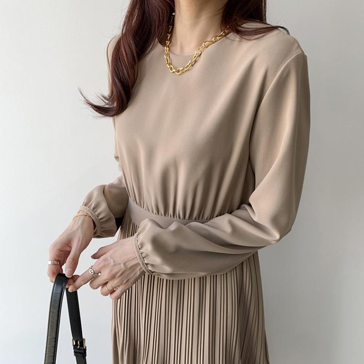 Early Autumn Elegant Lady High Waist Pleated Long Maxi Comfortable Dress Lightweight High Recognition Elegant with Flattering Chic Dress