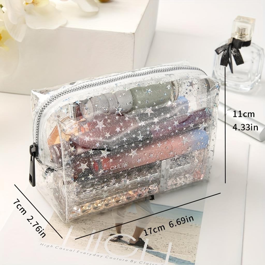 PVC Trendy Star Series Storage Cosmetic Transparent  Fashion Square Travel Makeup Bag