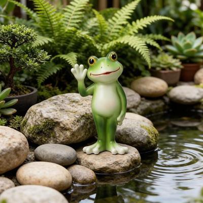 Small Frog Statue Miniature Garden Frog Ornament Resin Cute Frog Figurine for Indoor Outdoor Tabletop Planter Fairy Garden