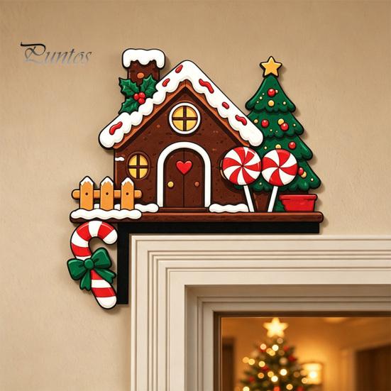 Christmas Party Supplies for House Wooden Door Topper Stickers, Seasonal Frame Decoration, L-shaped Corner Sign Holiday Home Wall Decor Items