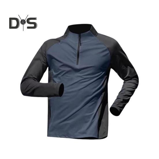 

Мужская летняя спортивная футболка с половиной молнии и воротником-стойкой контрастного цвета с длинными рукавами Свободная повседневная мягкая дышащая средняя длина для мужчин Повседневный бег для фитнеса L серый