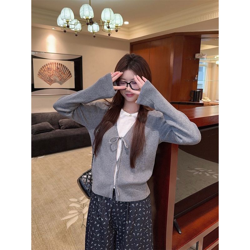 Kumikumi Idle Style Cardigan Outwear Inner Wear Short-Sleeved T-shirt Women's Autumn Slimming Casual Pants Pants Three-Piece Set