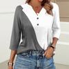 Women's Fashion Casual Printed V-Neck Button Three-quarter Sleeve T-Shirt Raglan Sleeve Top