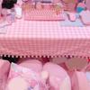 Cute Kawaii Girls Hot Pink Tablecloth Rectangular Cotton Plaid Desk Cloth Wallpaper Mat Dormitory Computer