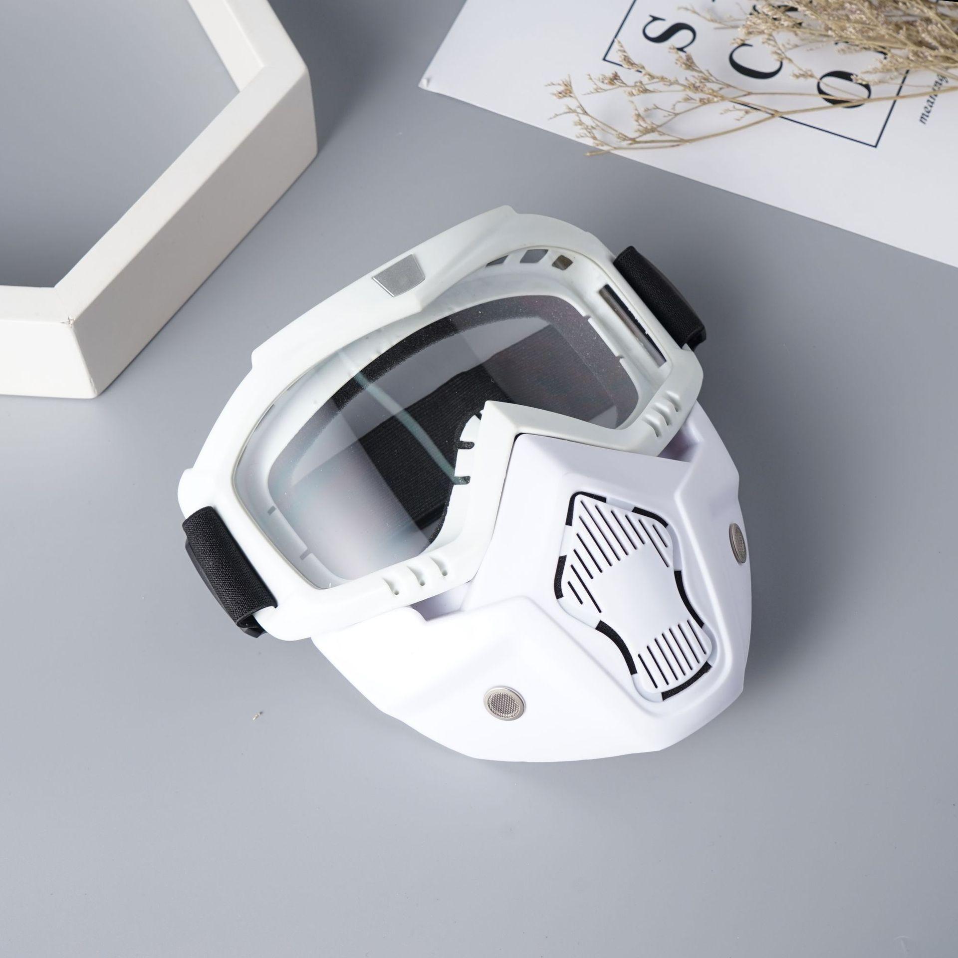 

Motorcycle white face mask goggles, off-road riding ski goggles, Harley glasses, wind and sand protection Transparent sheet
