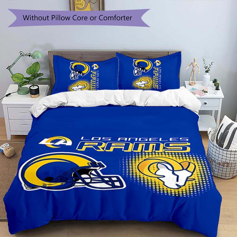 3pcs Los Angeles Rams logo pattern bedding set duvet cover set includes duvet cover &pillowcases, perfect all season bedroom decoration & gift