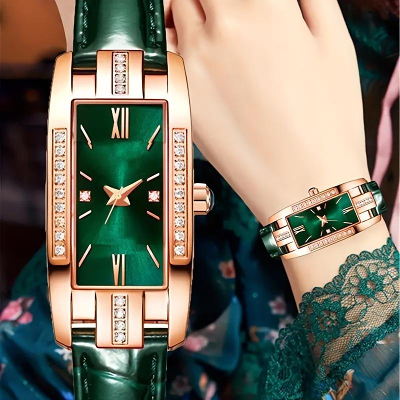5-Piece Vintage Rhinestone Watch Set, Soft PU Leather Strap, Zinc Alloy Pointer, Complete Matching Jewelry Set with Exquisite Earrings and Necklace