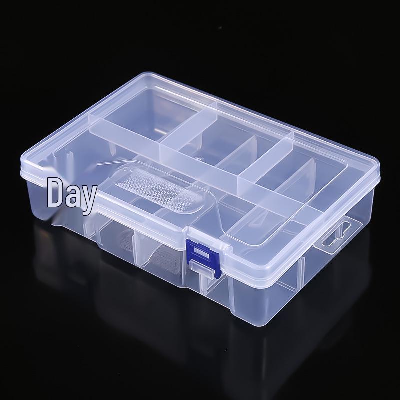 Transparent Storage Box for Electronics, Jewelry, Tools, Plastic Parts, and Fishing Tackle with Large Fixed Grids