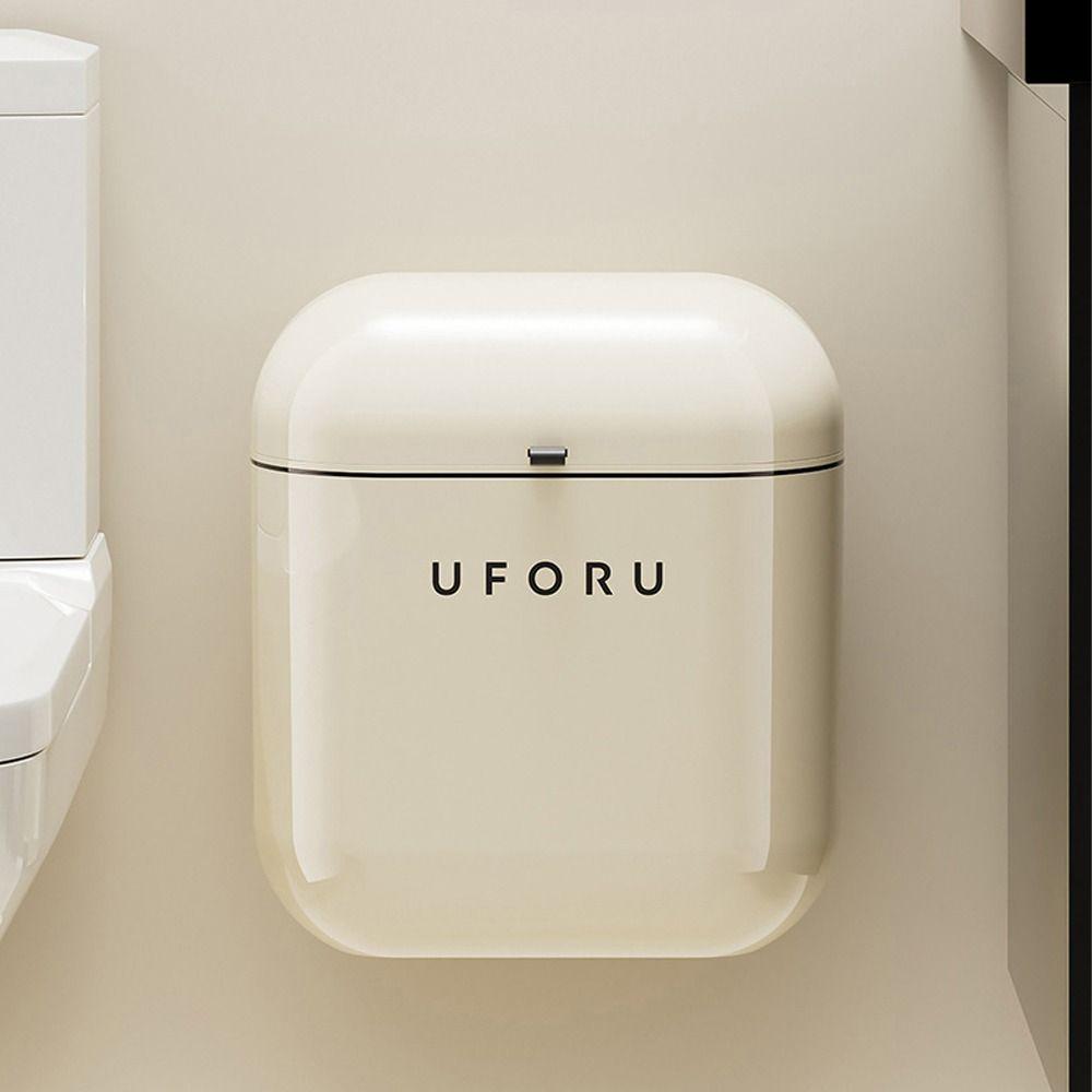 9L/12L Capacity Kitchen Trash Can Cream Colored Garbage Bin Space-Saving Waste Bin  Home Office
