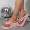 Fashion Crystal Wedge Flip Flops for Women 2025 Summer Thick Sole Non Slip Beach Slippers Woman Pink Clip Toe Platform Sandals