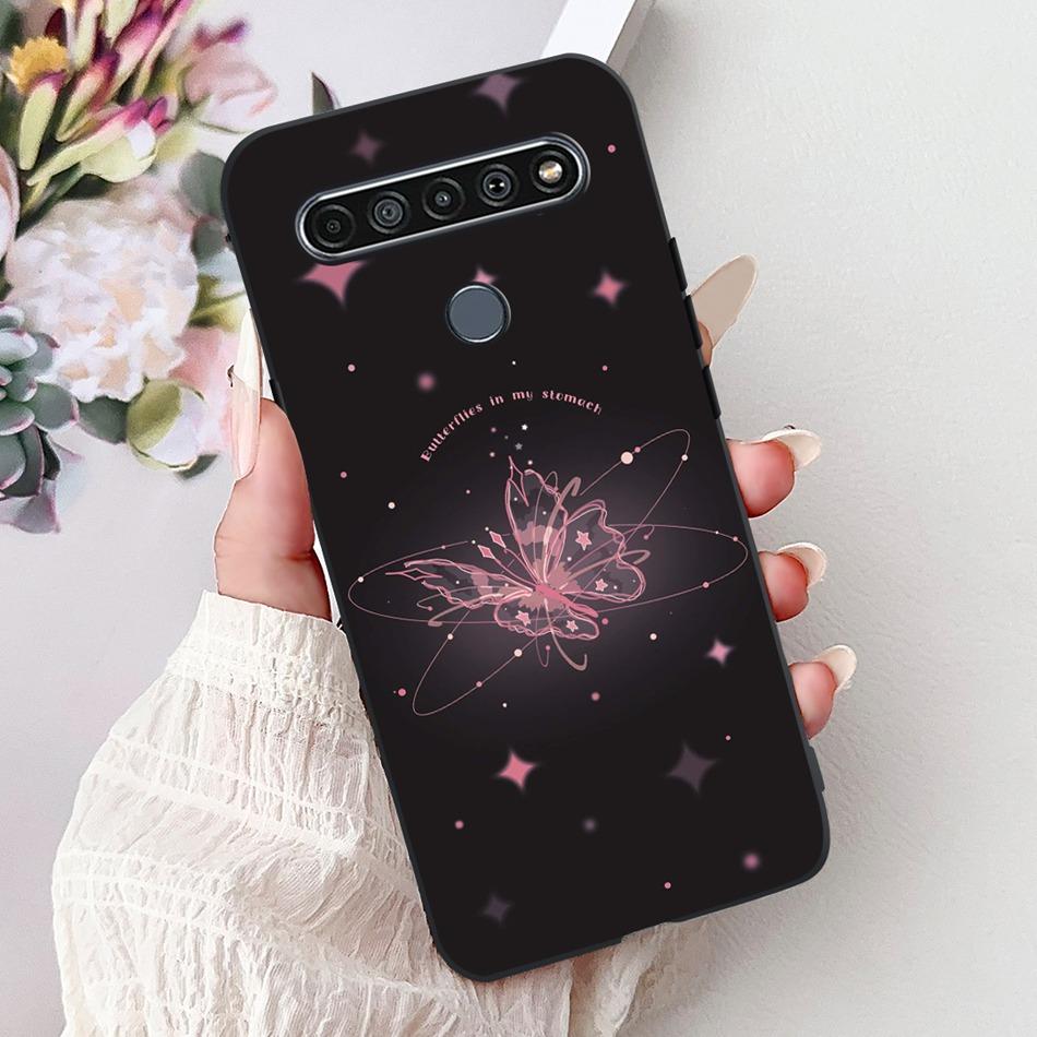 For LG K41S K51S 2020 Elegant Floral Cat Printed Phone Case For LG K41S K51S LM-K410 LM-K510 Black Silicone Soft Cases