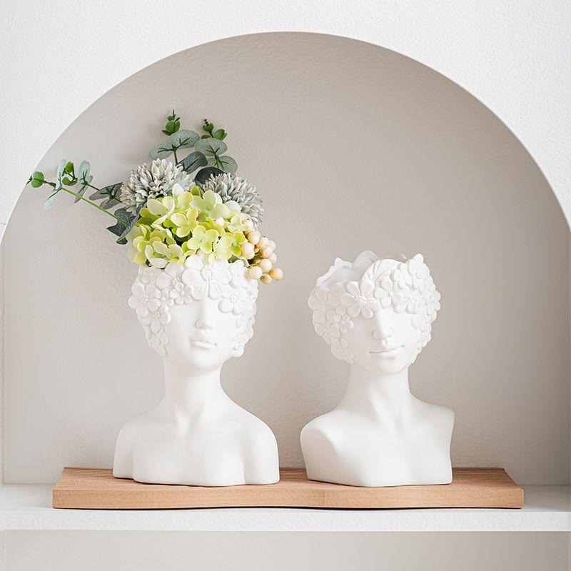 Creative White Bust Portrait Ceramic Vase Table Ornament Art Irregular Human Vase Flower Arrangement Container Home Decoration