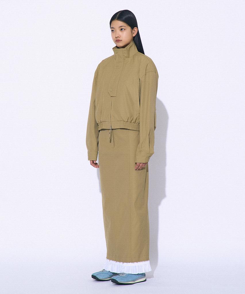 PARTIMENTO WOMEN Frill Double Layered Maxi Skirt_Khaki