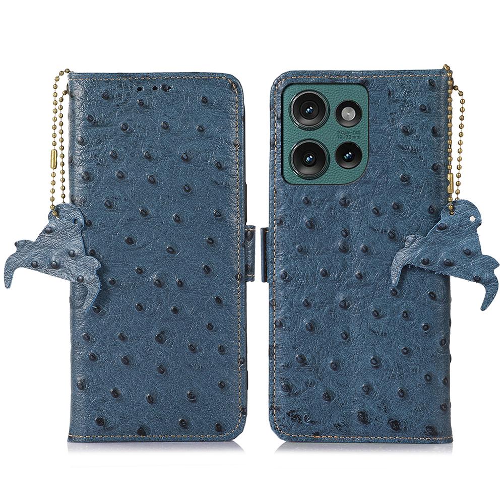 For Motorola Edge 50 Neo 5G/Moto S50 5G/Thinkphone 25 5G Case RFID Blocking Genuine Cow Leather Phone Case Ostrich Texture