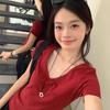 Dopamine Red V-Neck Straight-Shoulder Slim Women’s T-Shirt - Summer 2025: Sweet & Spicy Style