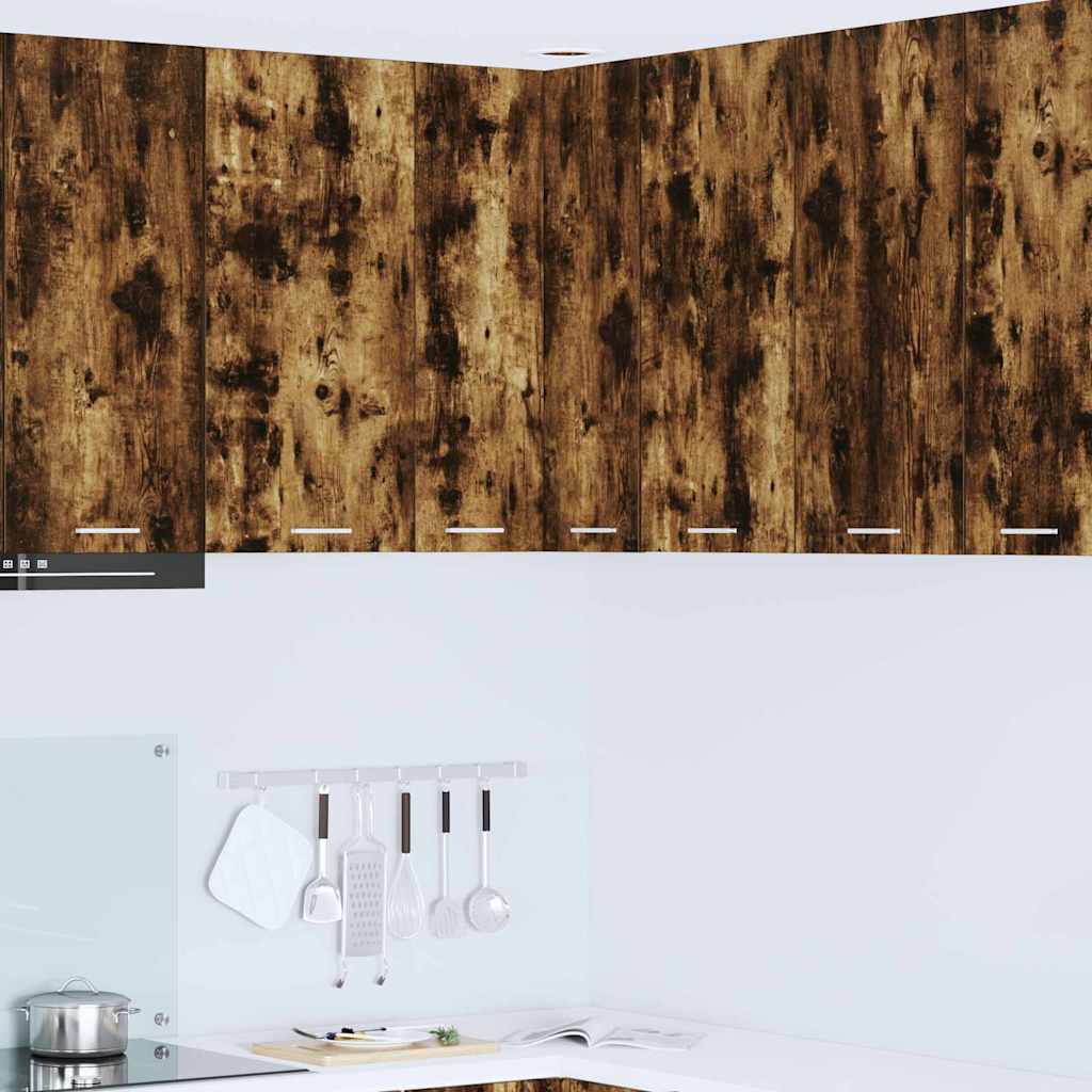 Hanging Corner Cabinet Smoked Oak and White 57 x 57 x 80 cm