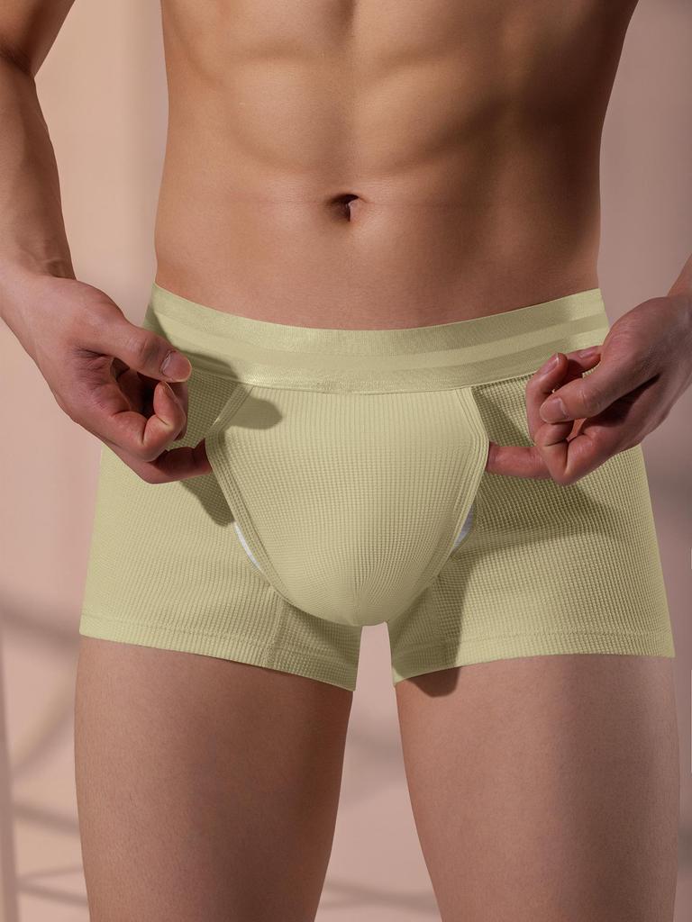 Men's Breathable Cotton Waffle Boxer Briefs with Bullet Separation