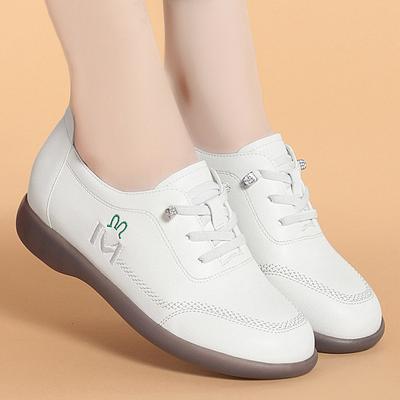 Vintage Soft Leather Women's Casual Soft Sole Light Flat Shoes Outdoor Sport Walking Trainers Summer Autumn Slip On Sneakers