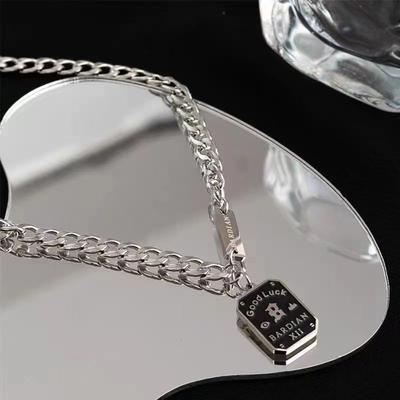 Cuban Chain Thick Chain Nameplate Letter Square Wind Necklace Hip Hop Versatile Trend Street, Titanium Steel Necklace