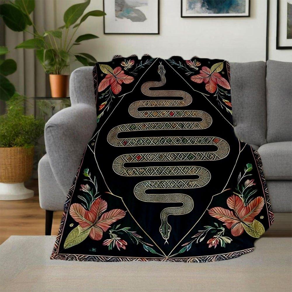 "Bohemian Snake Wall Art: Boho Decor with Flowers"Blanket Flannel Throw Blanket for Sofa, Bed, Travel, Camping, Office, Couch, Chair, And Be