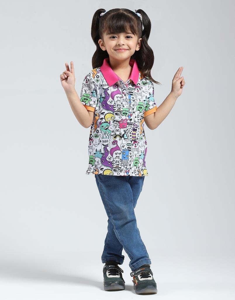 MONTE CARLO Girls Printed Polo Neck Half Sleeve T-Shirt